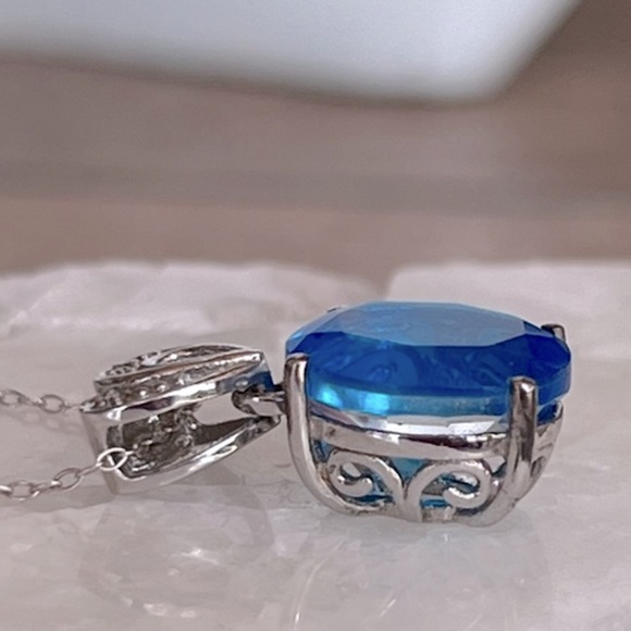 Carribean Quartz Cambodian Zircon Sterling Silver Pendant Necklace - Picture 4 of 13